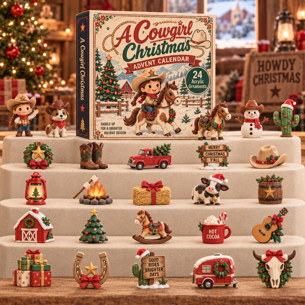 CHRISTMAS KICKOFF 40% OFF - A Cowgirl Christmas Advent Calendar 2026 - 24-Day Festive Countdown, Acrylic Charms Blind Box - Gift For Cowgirl Lovers AC0TH261