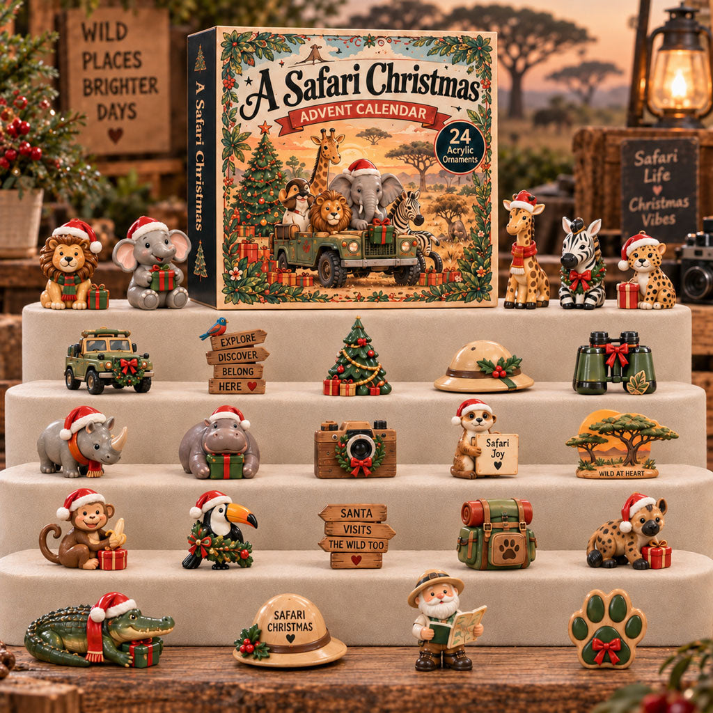 CHRISTMAS KICKOFF 40% OFF - A Safari Christmas Advent Calendar 2026 - 24-Day Festive Countdown, Acrylic Charms Blind Box - Gift For Wildlife Safari Lovers AC0TH304
