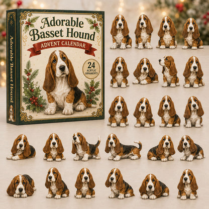 CHRISTMAS KICKOFF 40% OFF - Adorable Basset Hound Advent Calendar 2026 - 24-Day Festive Countdown, Acrylic Charms Blind Box - Gift For Dog Lovers AC0NT121