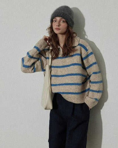 Grandpa Aesthetic Striped Polo Jumper