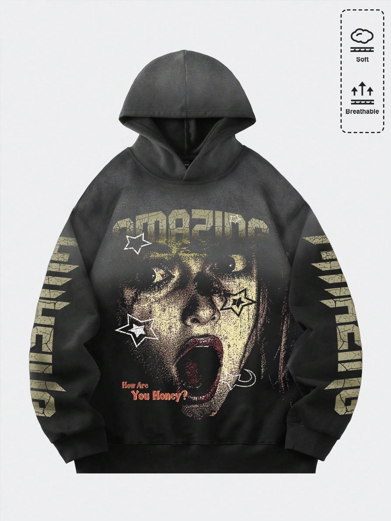 Amazing Face Graphic Vintage Print Hoodie