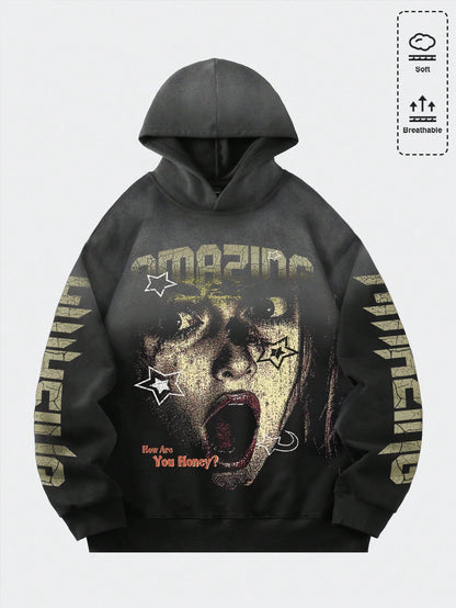 Amazing Face Graphic Vintage Print Hoodie