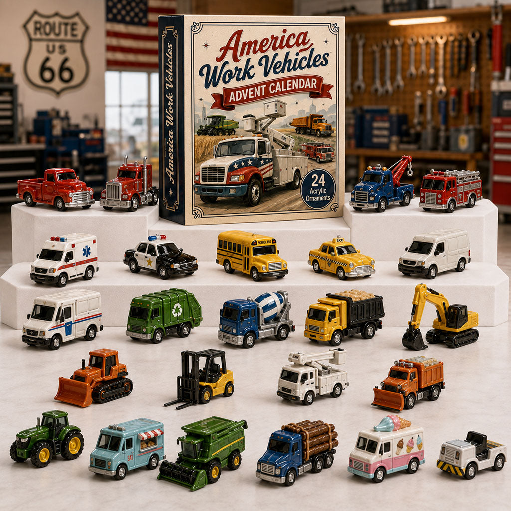 CHRISTMAS KICKOFF 40% OFF - America Work Vehicles Advent Calendar 2026 - 24-Day Festive Countdown, Acrylic Charms Blind Box - Gift For Car Lovers AC0TH200