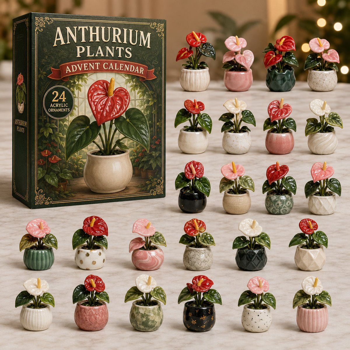 CHRISTMAS KICKOFF 40% OFF - Anthurium Garden Advent Calendar 2026 - 24-Day Festive Countdown, Acrylic Charms Blind Box - Gift For Gardening Lovers