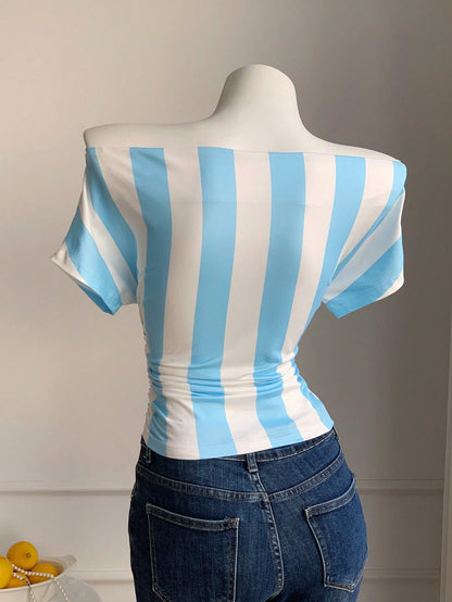 Argentina Off-Shoulder Striped Crop Jersey