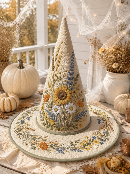 Autumn Sunflower & Wheat Wildflower Halloween Quilt Witch Hat