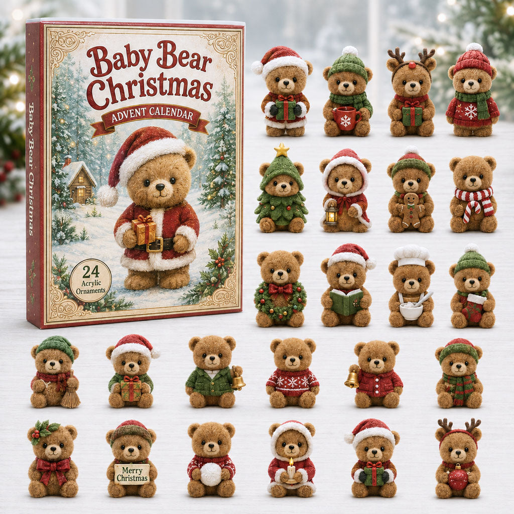 CHRISTMAS KICKOFF 40% OFF - Baby Bear Christmas Advent Calendar 2026 - 24-Day Festive Countdown, Acrylic Charms Blind Box - Gift For Bear Lovers AC0HA080