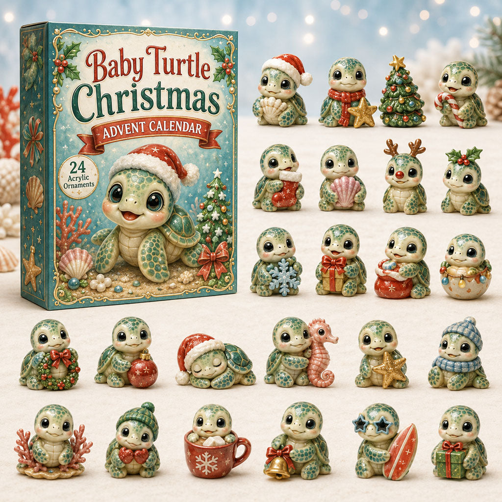 CHRISTMAS KICKOFF 40% OFF - Baby Turtle Chrismast Advent Calendar 2026 - 24-Day Festive Countdown, Acrylic Charms Blind Box - Gift For Turtle Lovers