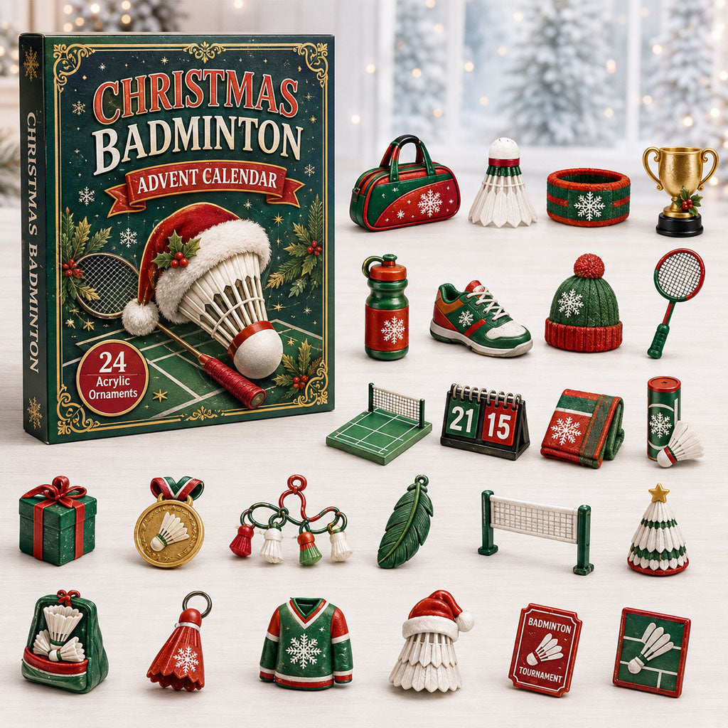 CHRISTMAS KICKOFF 40% OFF - Badminton Christmas Advent Calendar 2026 - 24-Day Festive Countdown, Acrylic Charms Blind Box - Gift For Badminton Lovers AC0TM051