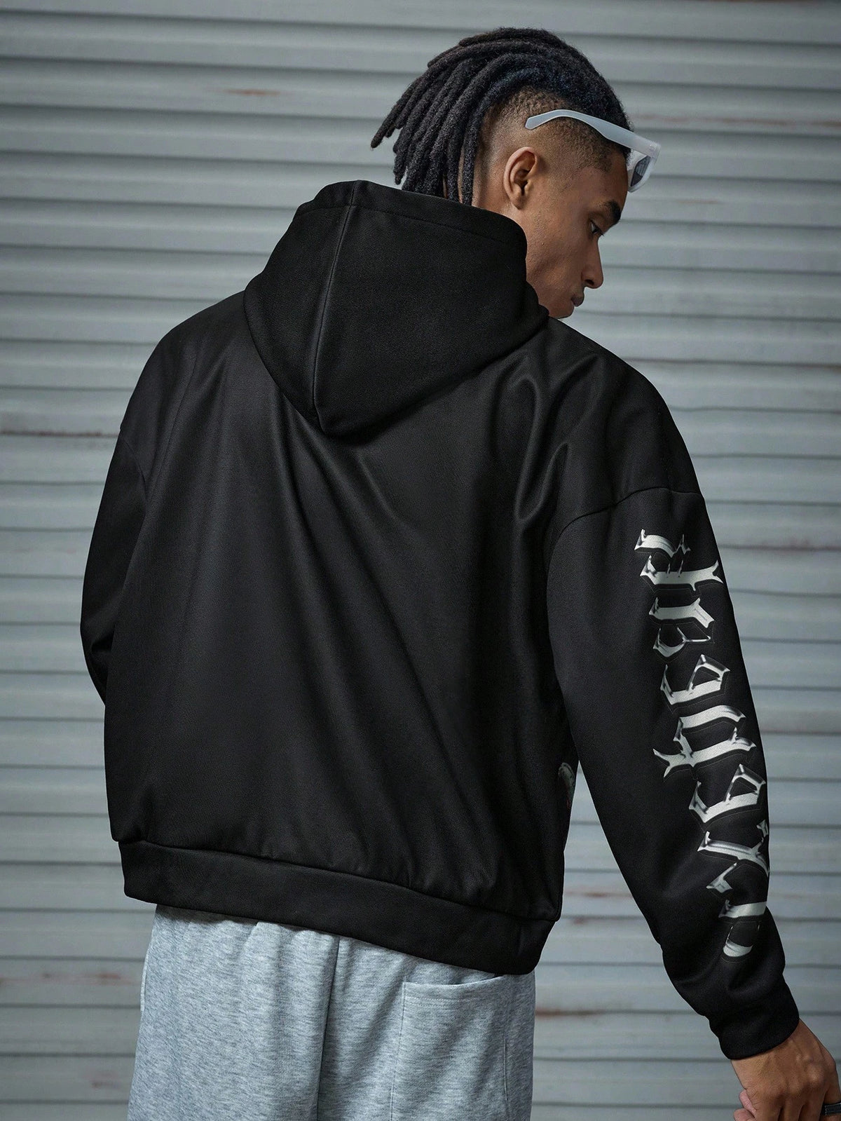 Balaclava Graphic Printed Black Oversized Hoodie