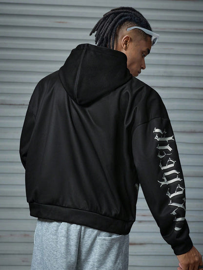 Balaclava Graphic Printed Black Oversized Hoodie