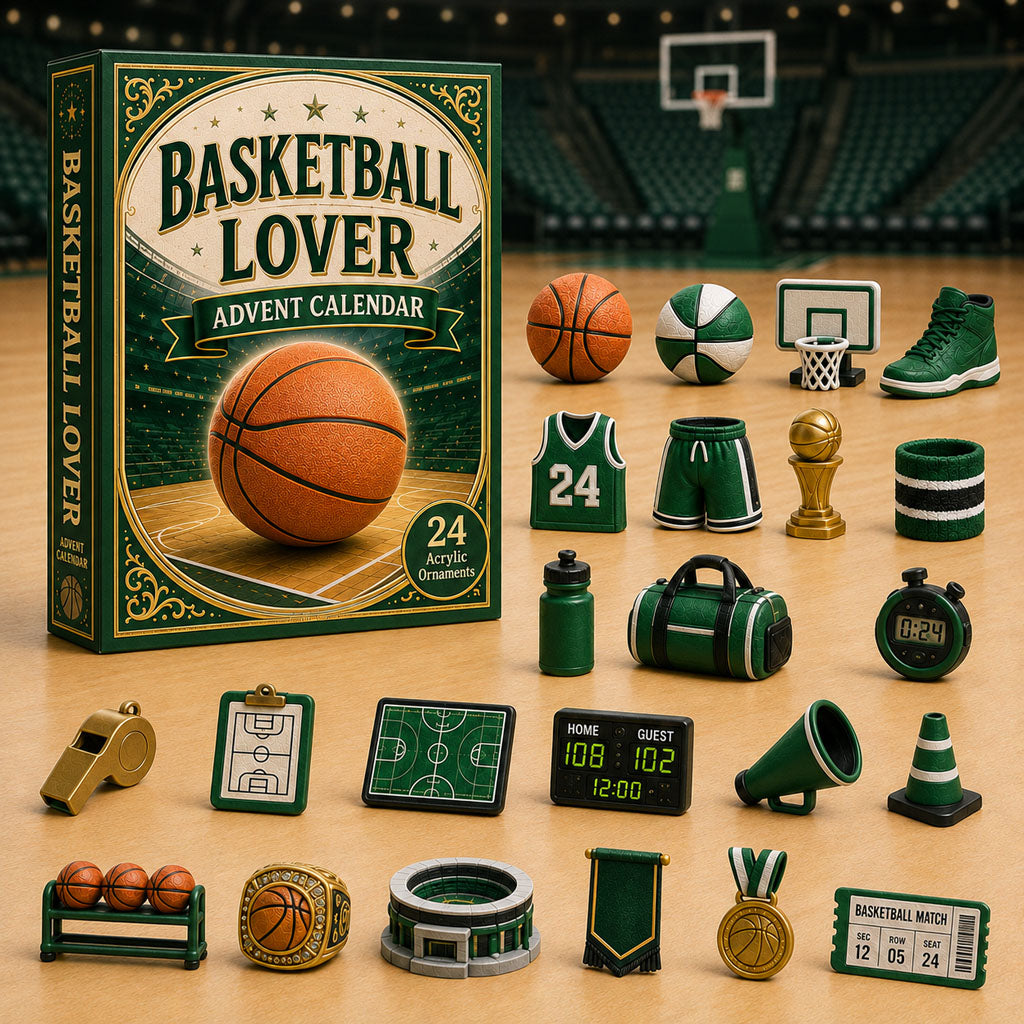 CHRISTMAS KICKOFF 40% OFF - Basketball Green Theme Advent Calendar 2026 - 24-Day Festive Countdown, Acrylic Charms Blind Box - Gift For Basketball Lovers