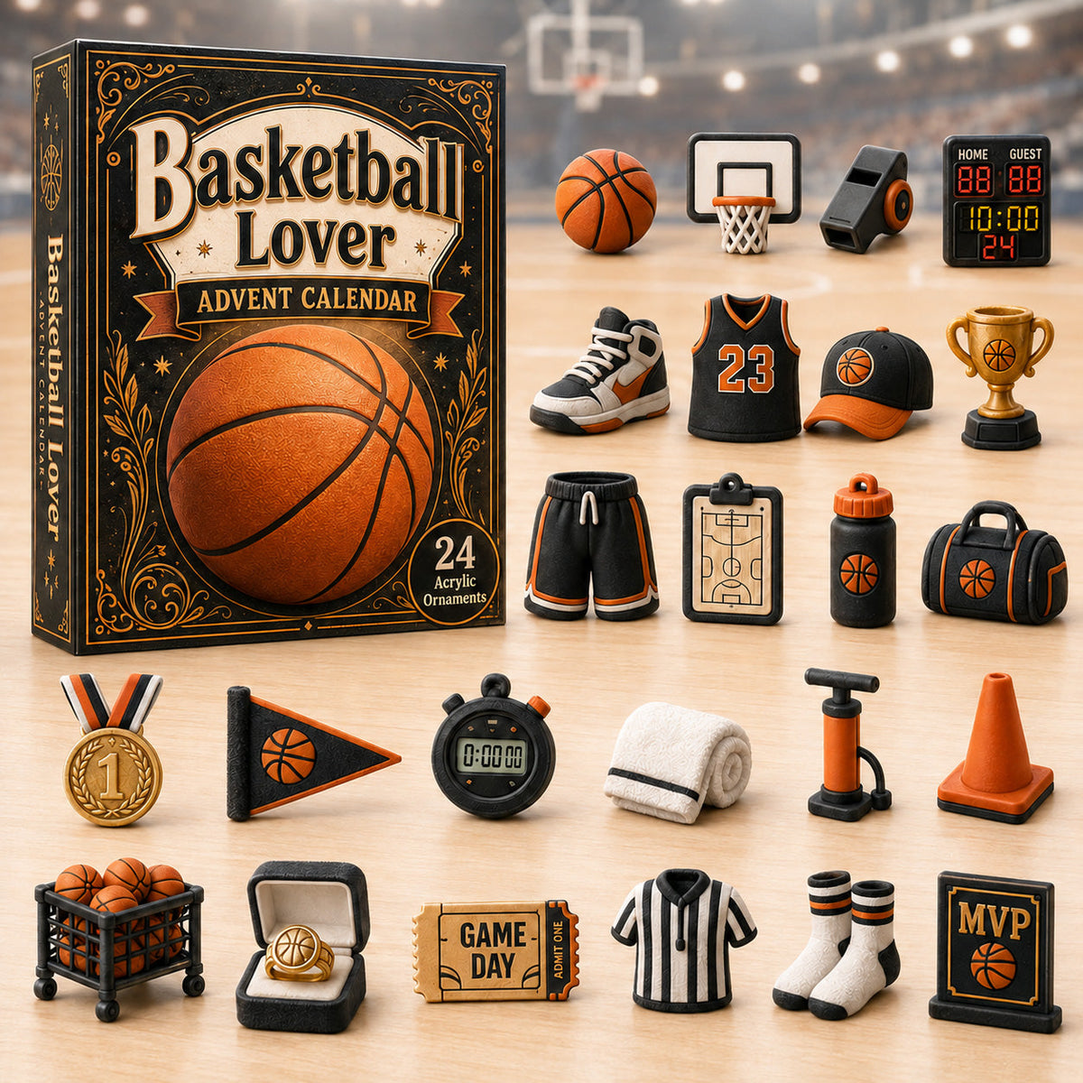 CHRISTMAS KICKOFF 40% OFF - Basketball Lover Advent Calendar 2026 - 24-Day Festive Countdown, Acrylic Charms Blind Box - Gift For Sports Lovers