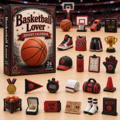 CHRISTMAS KICKOFF 40% OFF - Basketball Red Theme Advent Calendar 2026 - 24-Day Festive Countdown, Acrylic Charms Blind Box - Gift For Basketball Lovers