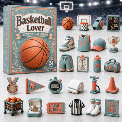 CHRISTMAS KICKOFF 40% OFF - Basketball Turquoise Theme Advent Calendar 2026 - 24-Day Festive Countdown, Acrylic Charms Blind Box - Gift For Basketball Lovers
