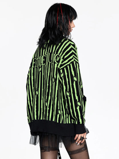 Beetlejuice Green Striped Knit Cardigan