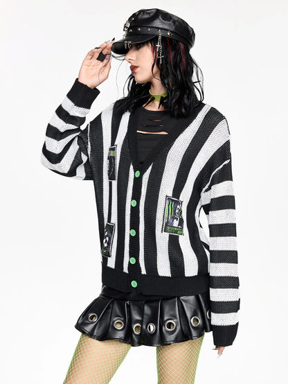 Beetlejuice Striped Colorblock Cardigan