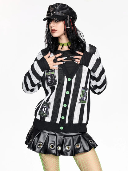 Beetlejuice Striped Colorblock Cardigan