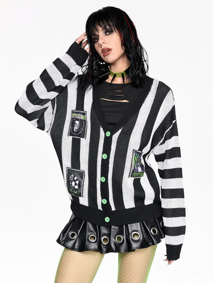 Beetlejuice Striped Colorblock Cardigan