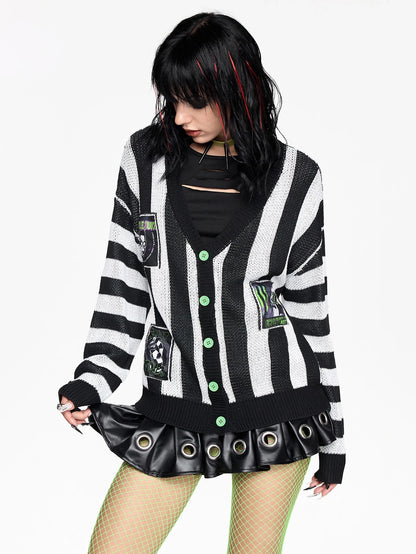 Beetlejuice Striped Colorblock Cardigan