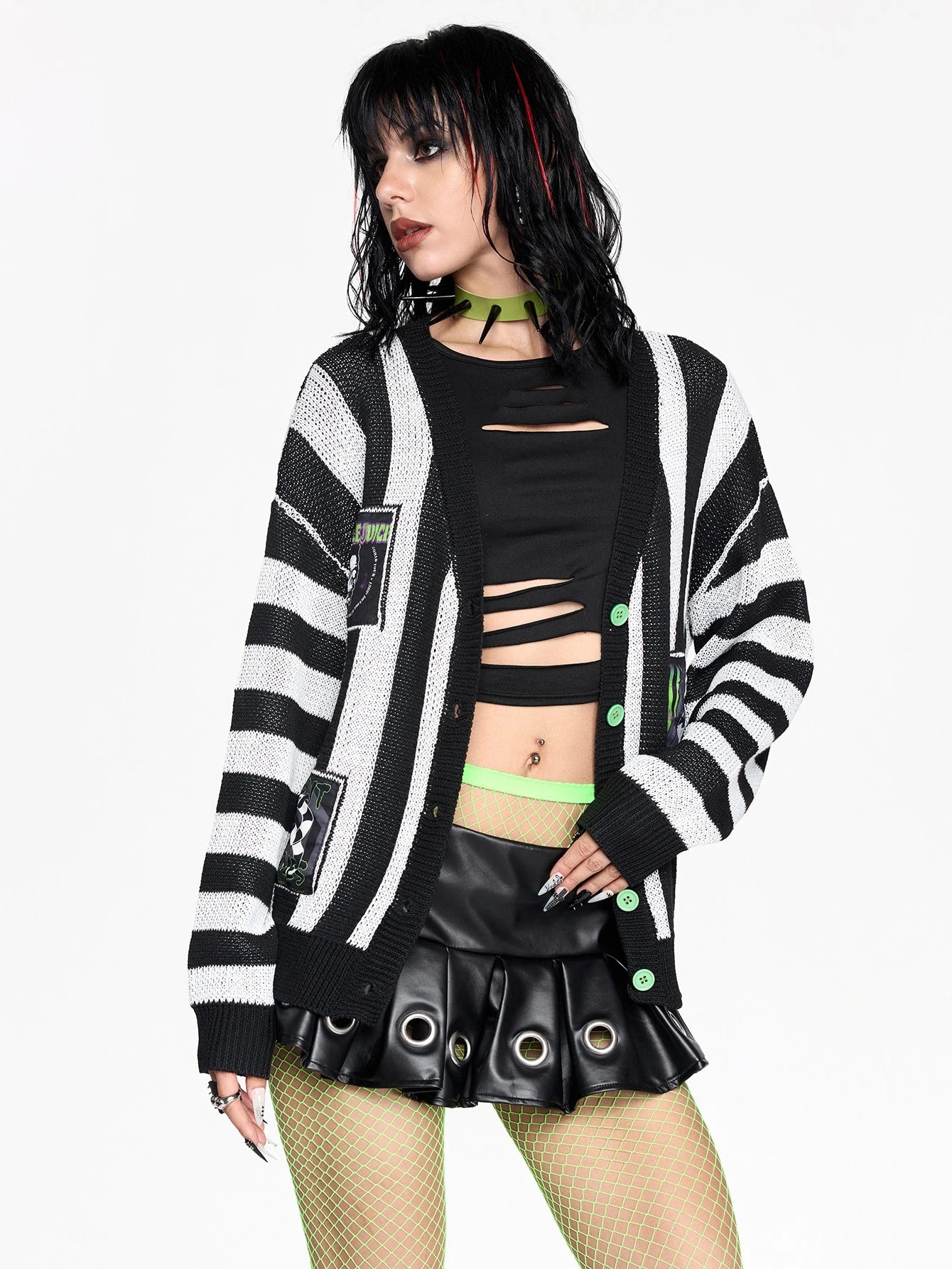 Beetlejuice Striped Colorblock Cardigan