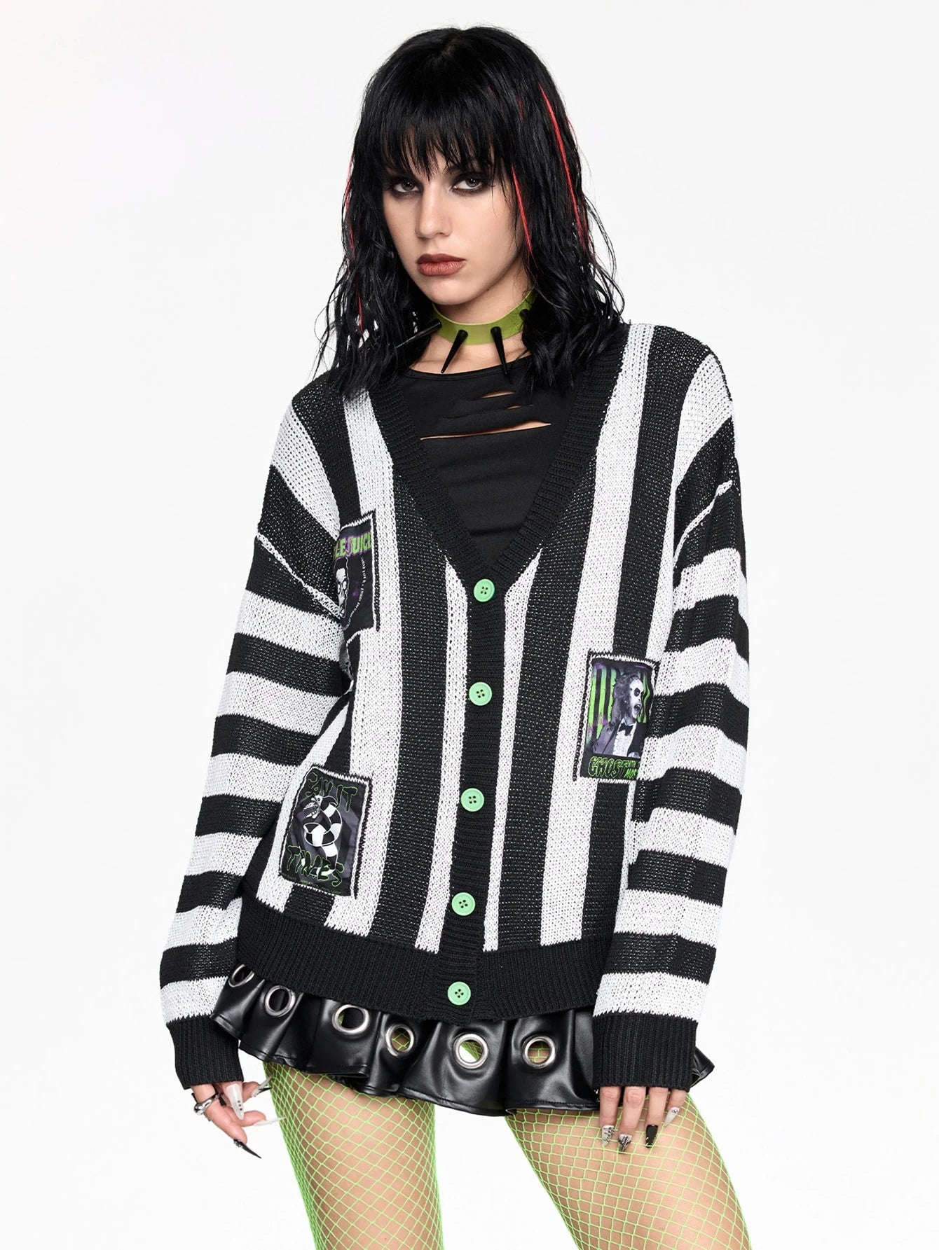 Beetlejuice Striped Colorblock Cardigan