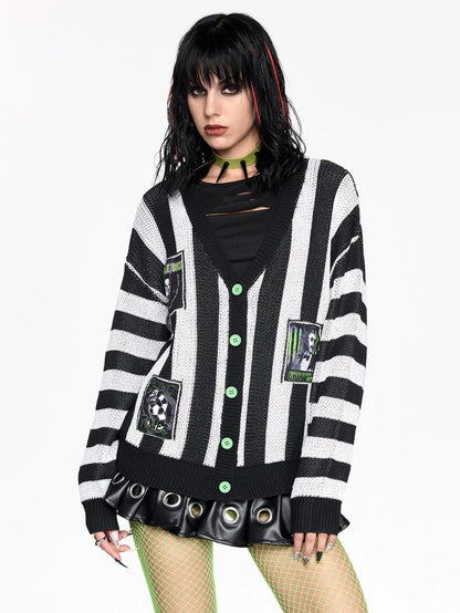 Beetlejuice Striped Colorblock Cardigan