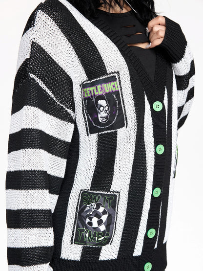 Beetlejuice Striped Colorblock Cardigan