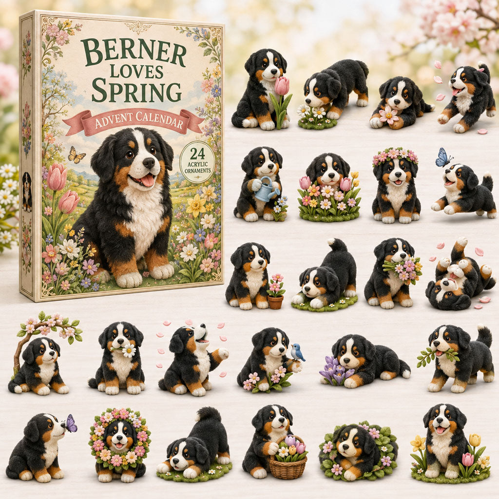 CHRISTMAS KICKOFF 40% OFF - Berner Loves Spring Advent Calendar 2026 - 24-Day Festive Countdown, Acrylic Charms Blind Box - Gift For Bernese Lovers AC0TM172