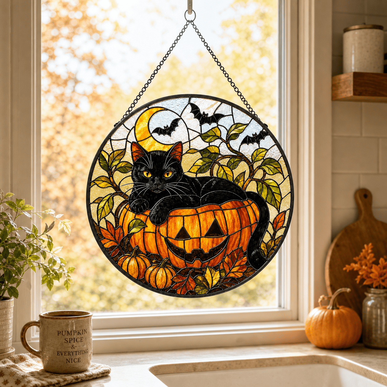 Black Cat Halloween Acrylic Decor Suncatcher