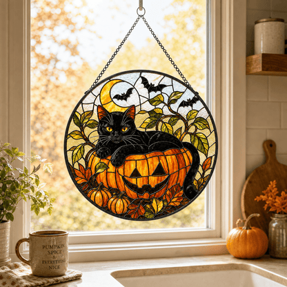 Black Cat Halloween Acrylic Decor Suncatcher