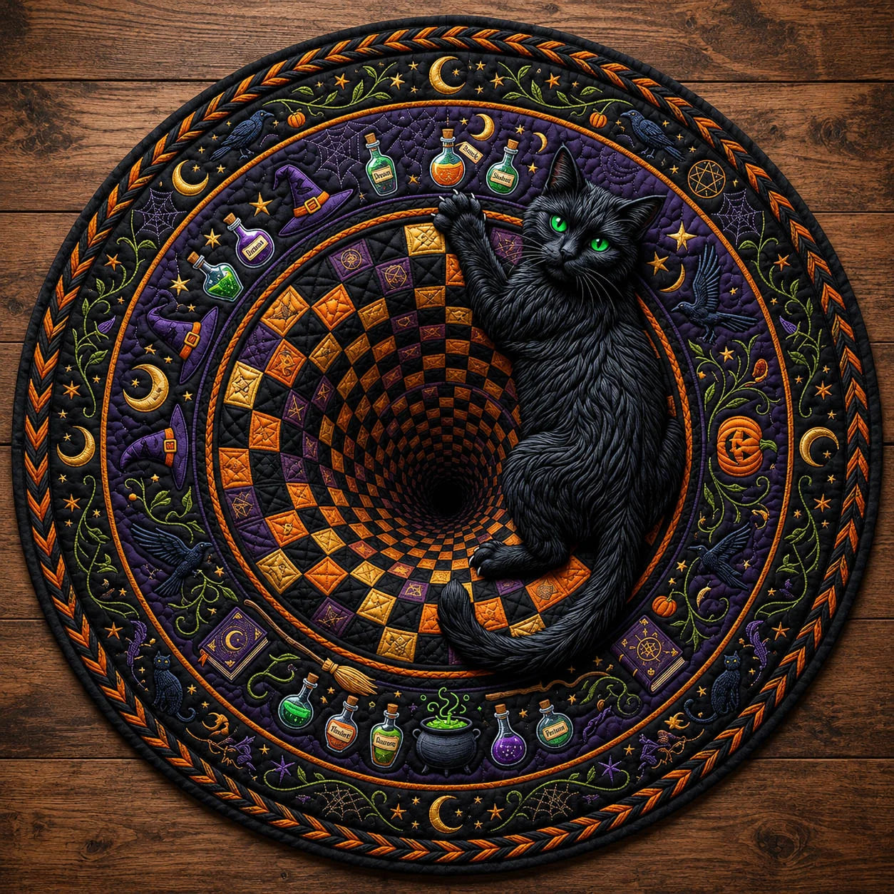 Black Cat Halloween Vortex Round Area Rug