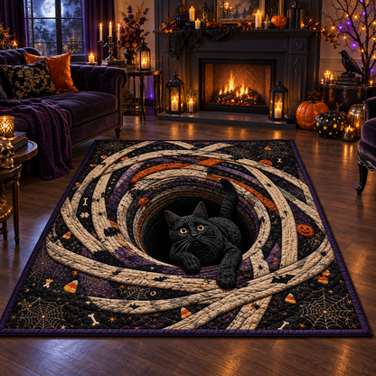 Black Cat Portal Vortex Halloween Area Rug