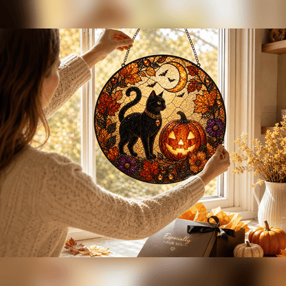 Black Cat Pumpkin Halloween Acrylic Decor