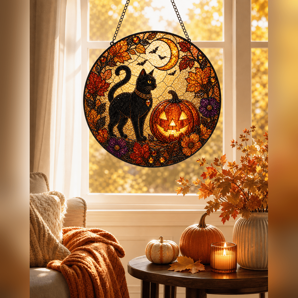Black Cat Pumpkin Halloween Acrylic Decor