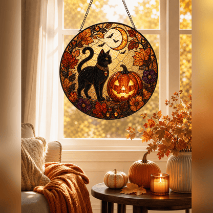 Black Cat Pumpkin Halloween Acrylic Decor