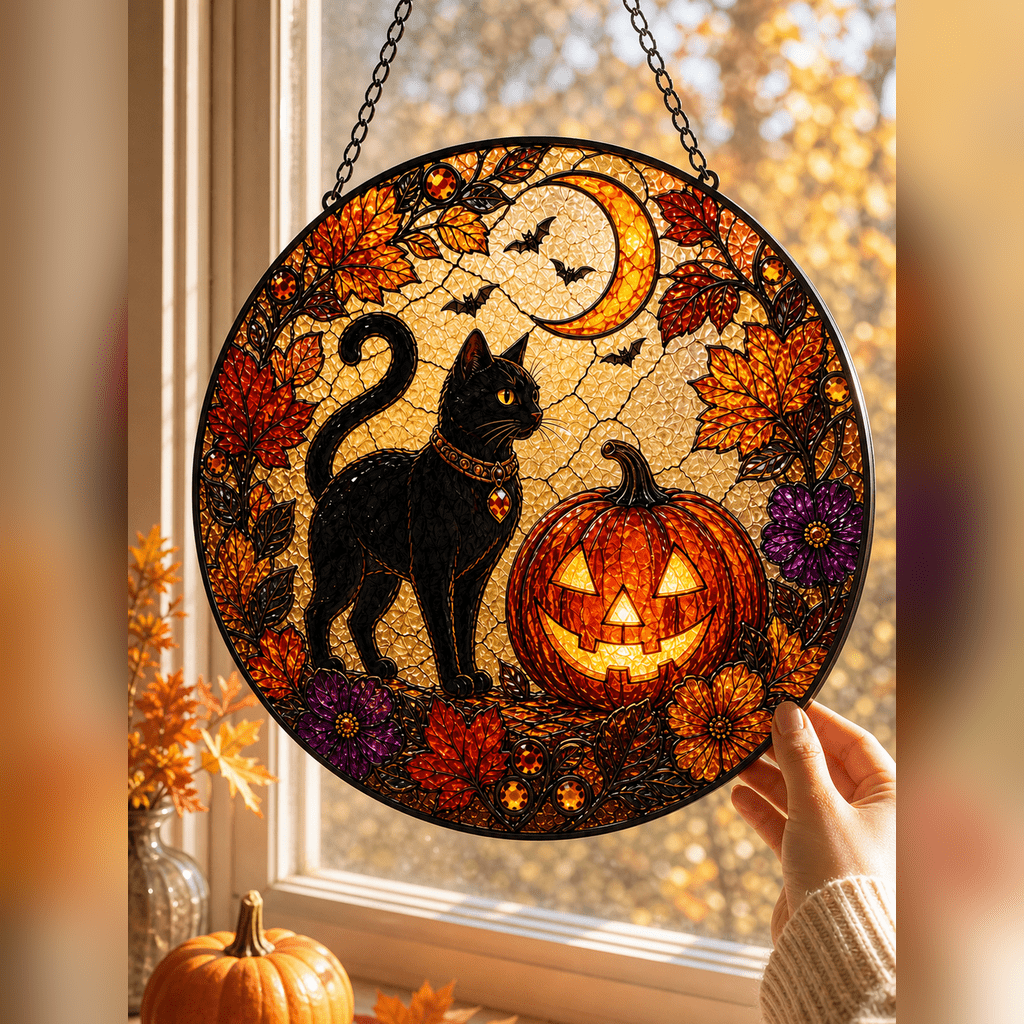 Black Cat Pumpkin Halloween Acrylic Decor