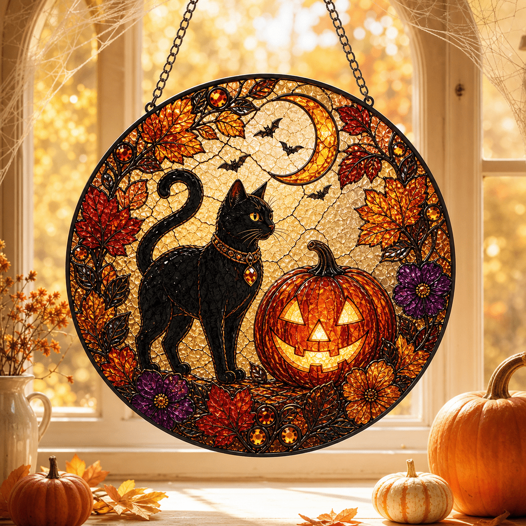 Black Cat Pumpkin Halloween Acrylic Decor