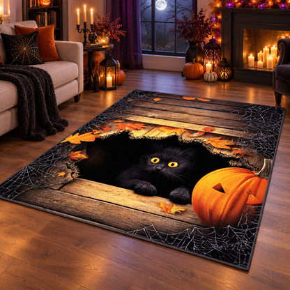 Black Cat Pumpkin Halloween Area Rug