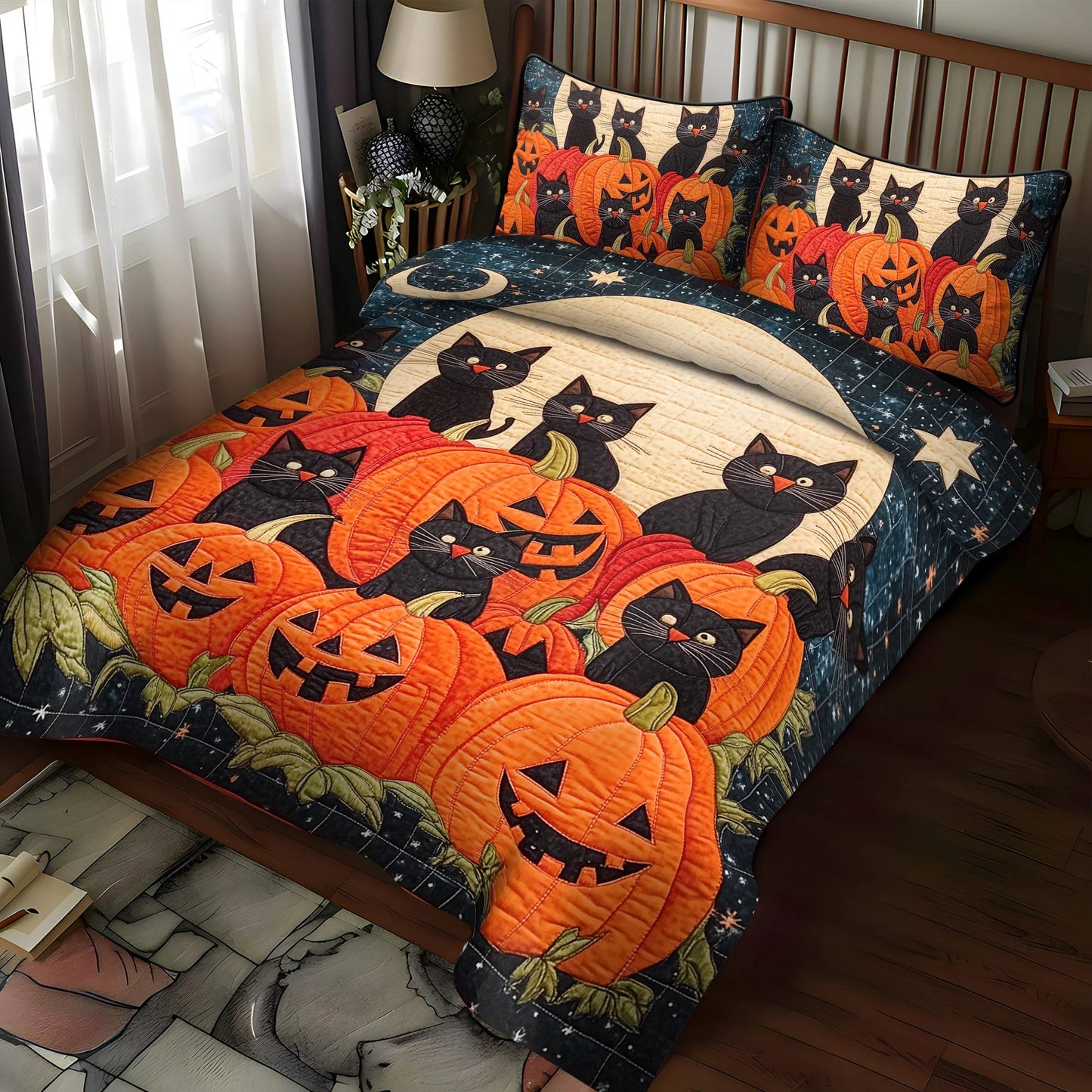 Black Cat Pumpkin Halloween Bedding Set