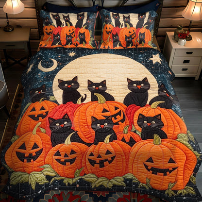 Black Cat Pumpkin Halloween Bedding Set