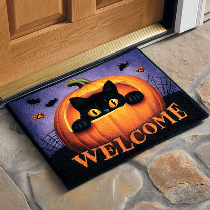 Black Cat Pumpkin Welcome Halloween Gate Doormat