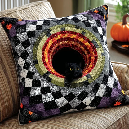 Black Cat Tunnel Halloween Quilted Pillow Case