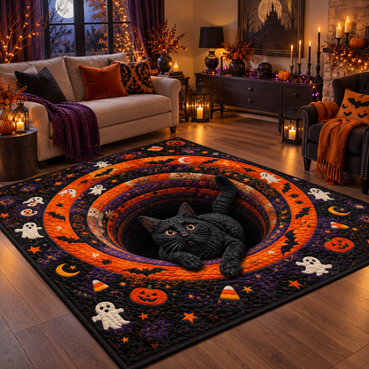 Black Cat Vortex Optical Halloween Area Rug