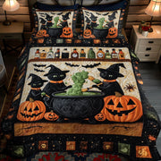 Black Cat Witch Cauldron Halloween Bedding Set