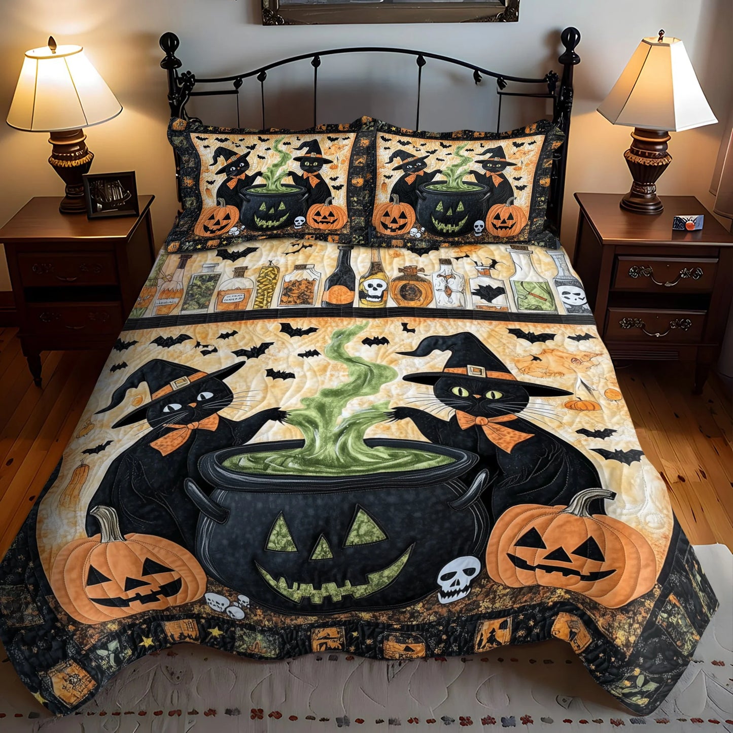 Black Cat Witch Halloween Bedding Set