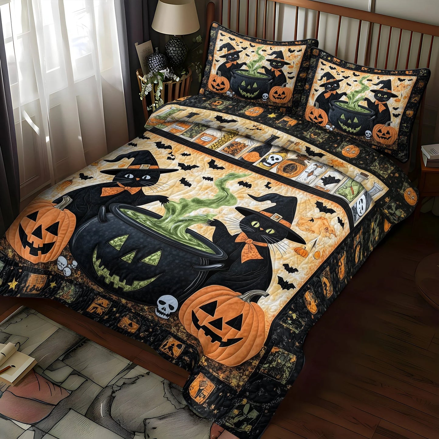 Black Cat Witch Halloween Bedding Set