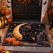 Black Cat Witch Moon Pumpkin Halloween Doormat Outdoor Decor