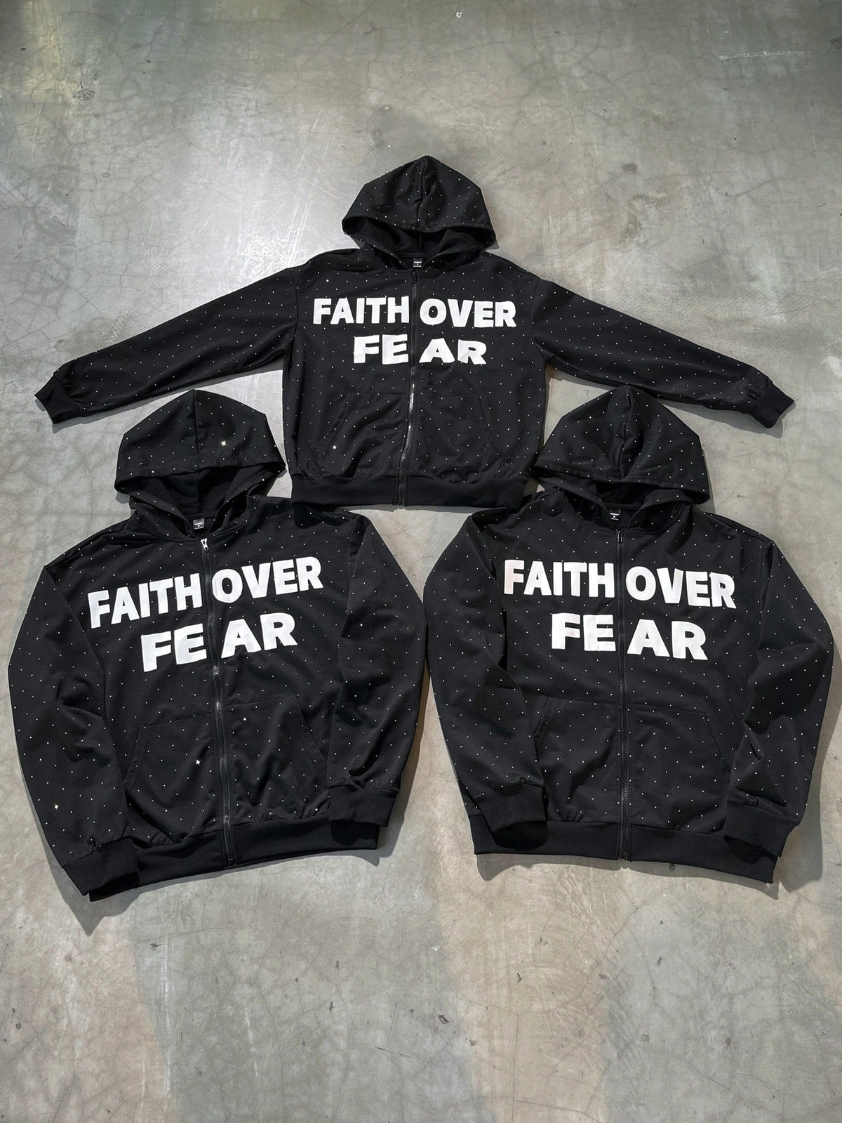 Black Faith Over Fear Star Print Full Zip Hoodie