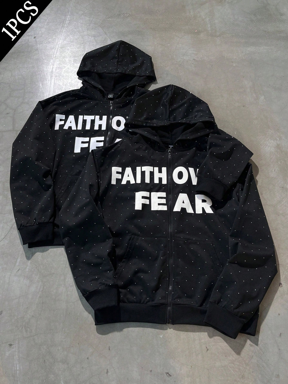 Black Faith Over Fear Star Print Full Zip Hoodie
